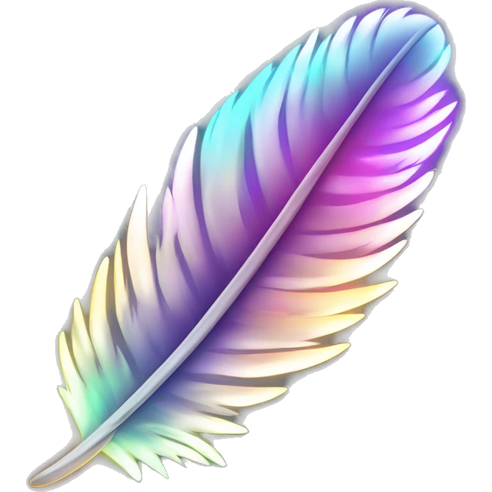 holographic feather with glowing tips and a soft gradient emoji