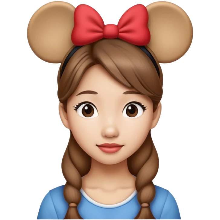Asian girl with light brown hair wearing classic Disney Mickey Mouse ears  emoji
