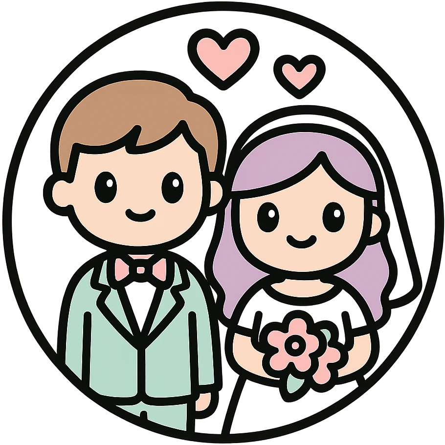 little alchemy style icon
subject: a wedding
border: medium-black
shape: round, circular
background: white
style: full color fill with medium black outlining emoji