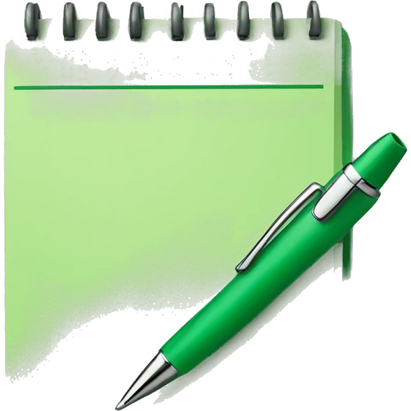 A pen and a green notepad emoji