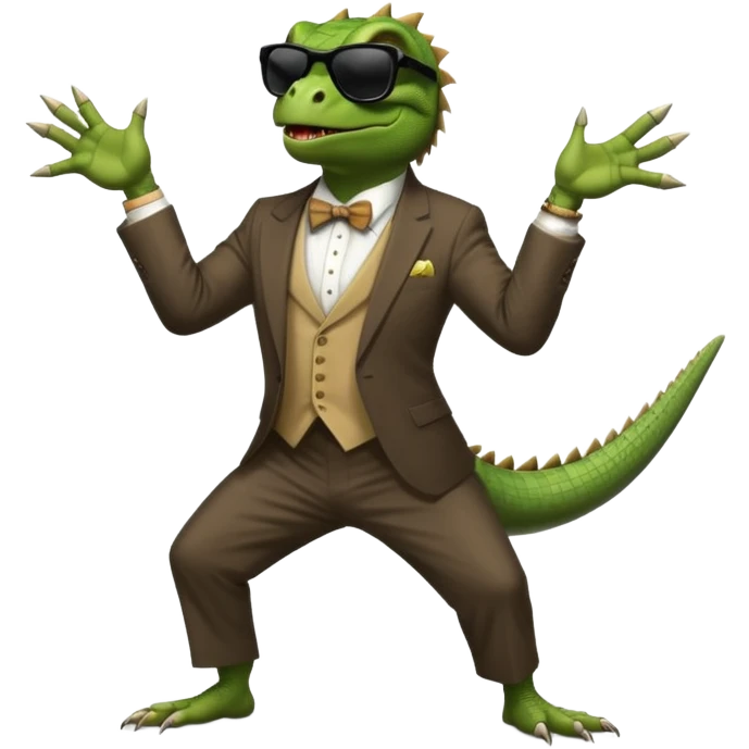 capitalist iguana banker godfather with black sunglasses breakdance scaring emoji