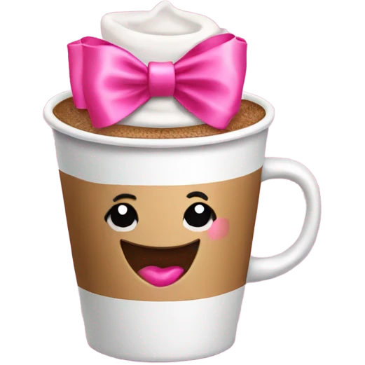 Coffee cup with a pink coquette bow on it emoji