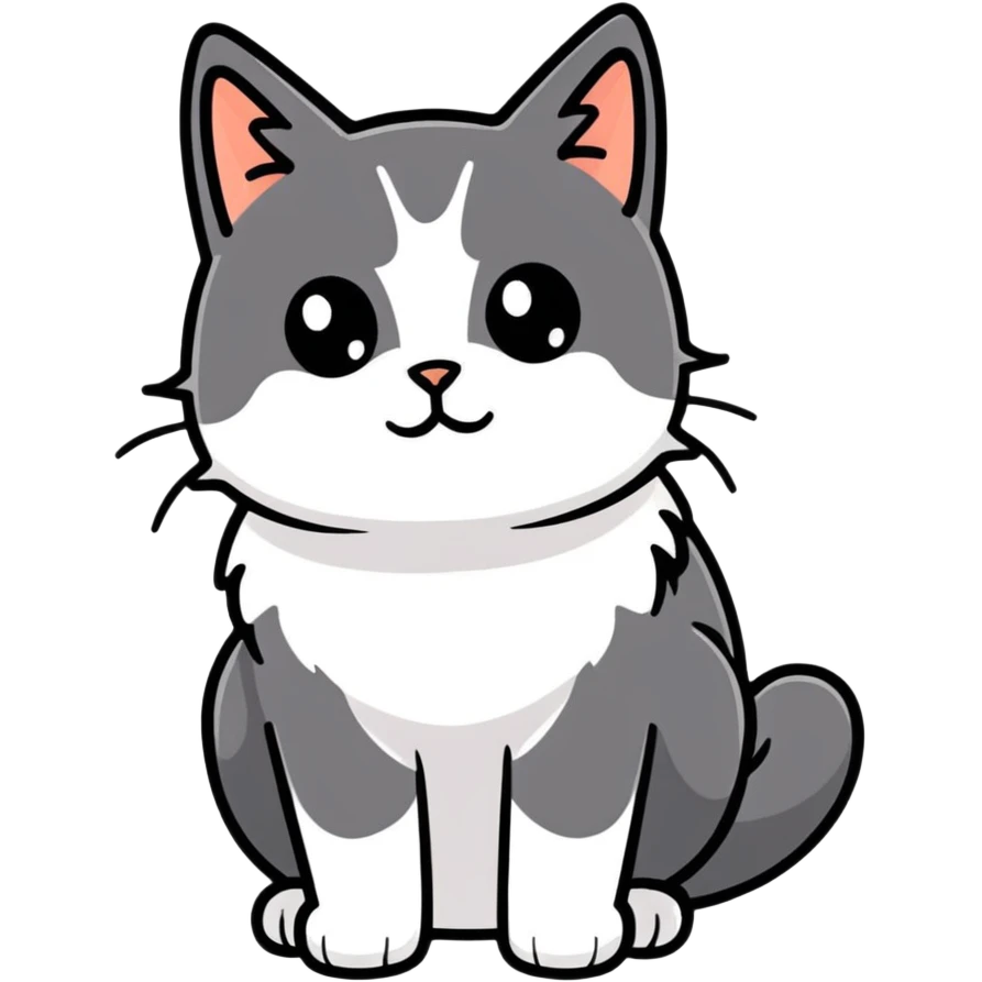 cat black and white fluffy emoji