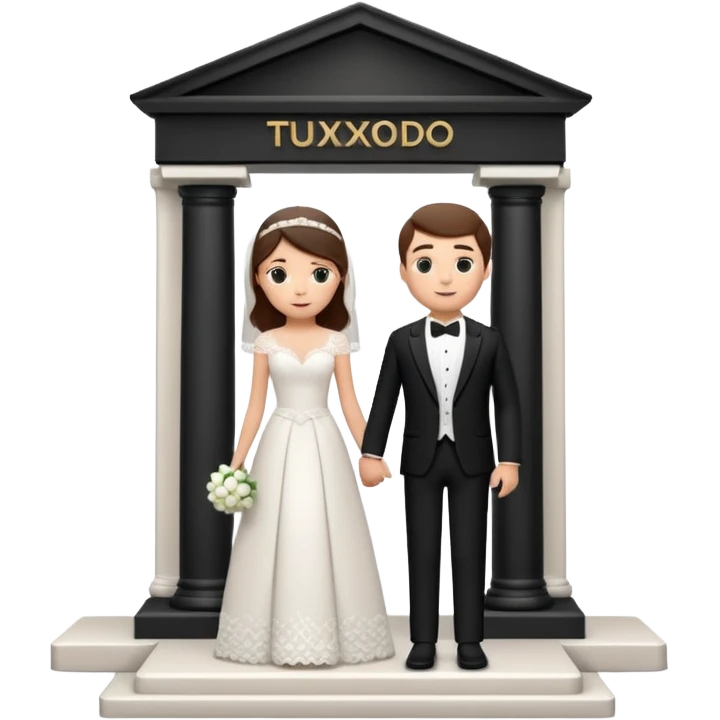 A 3D cartoon courthouse wedding venue with a bride and groom standing at the entrance, elegant white columns, soft natural lighting, simple modern decor, minimal background, realistic Memoji-style rendering. emoji