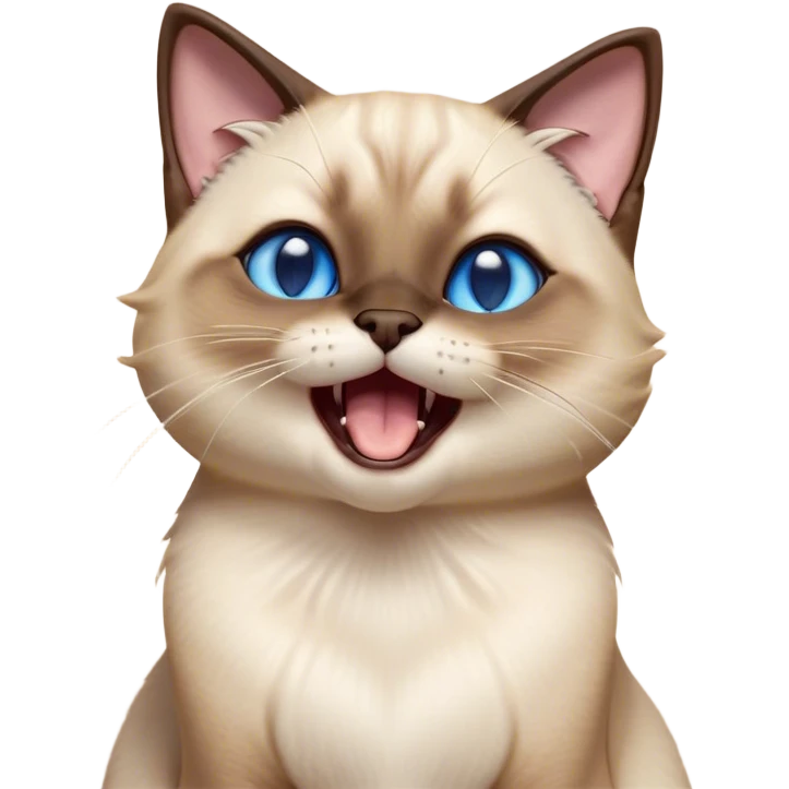 Cinematic Cute Yawning Siamese Cat Portrait Emoji, Head tilted slightly with a dramatic, wide-open yawn, sleek cream-colored fur with contrasting dark points on the ears, face, paws, and tail, piercing sapphire-blue eyes that are barely open, Simplified yet irresistibly adorable features, highly detailed, glowing with a soft, cozy glow, high shine, relaxed yet expressive, stylized with a touch of whimsy, bright and endearing, soft glowing outline, capturing the essence of a sleepy yet affectionate kitty, so drowsy it feels like it could stretch right out of the screen and curl up for a nap! emoji