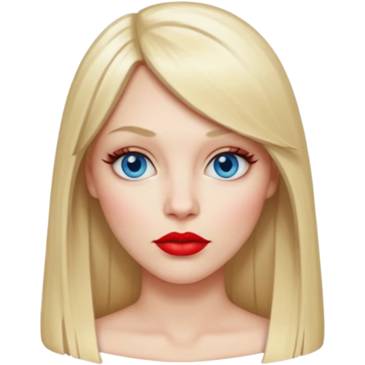 35 yr old white woman, pale skin, long straight blond hair parted in center, blue eyes, bangs emoji