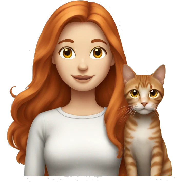 Redhead girl with long hair and tabby cat emoji