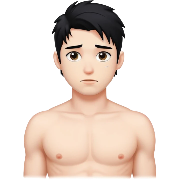 pecho de muchacho joven, de piel blanca, pelo negro y con piercings en las tetillas emoji