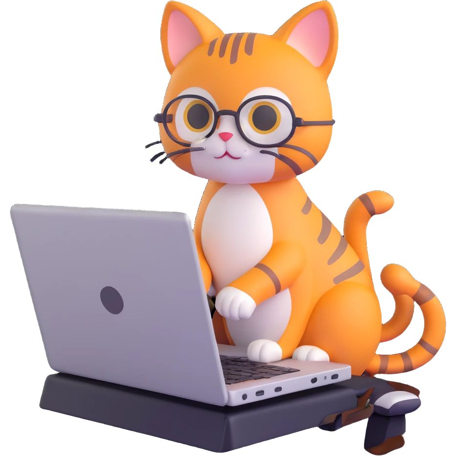 IT cat working on a laptop with a modern tech vibe, clean background emoji
