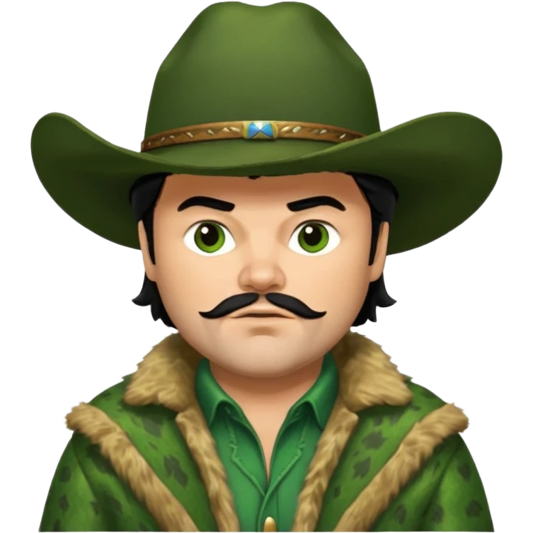 jack black haired cowboy in green fur coat with black hat emoji