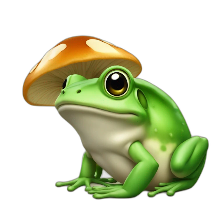 Une grenouille qui tiens un champignon emoji