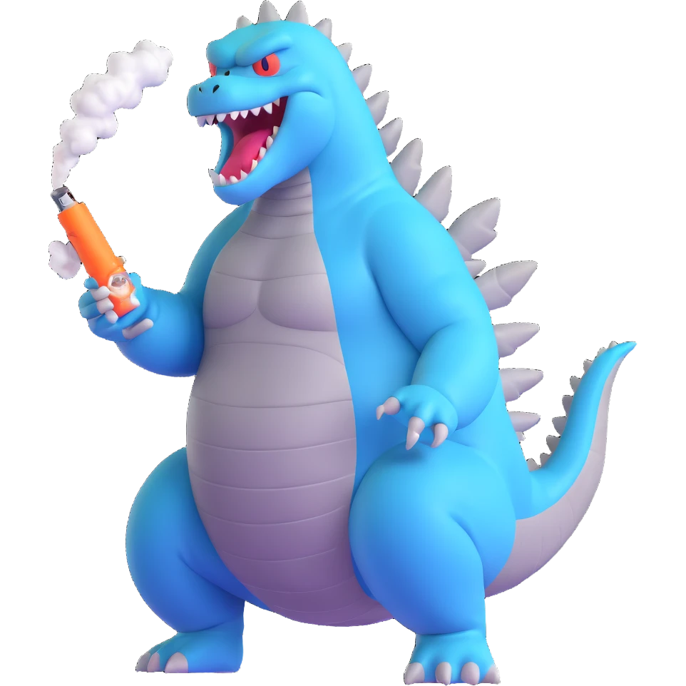 Godzilla with a vape, playful expression emoji