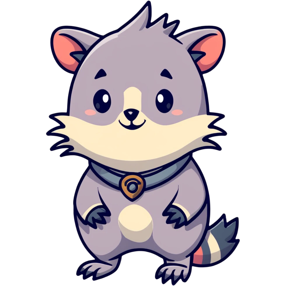 goth possum wearing a spiked collar, moody expression emoji
