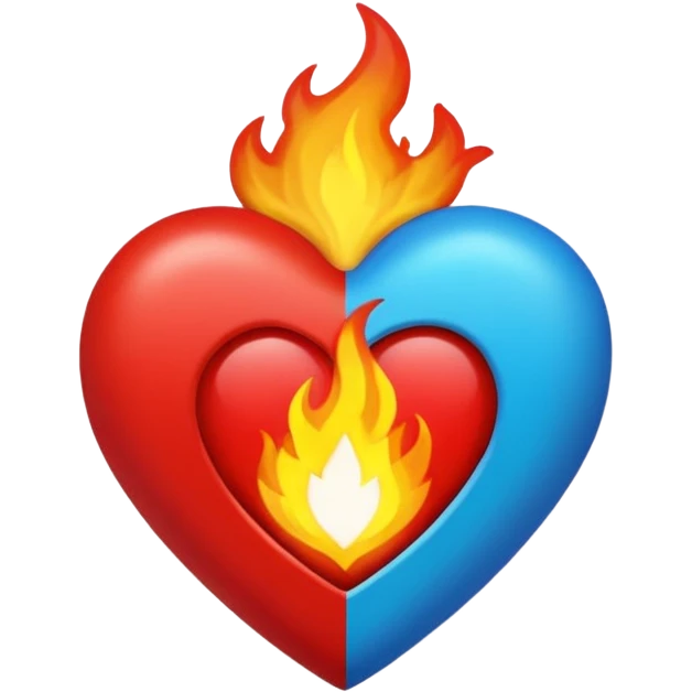 Hazme el corazón rojo y con fuego y que el fuego sea azul verdoso emoji
