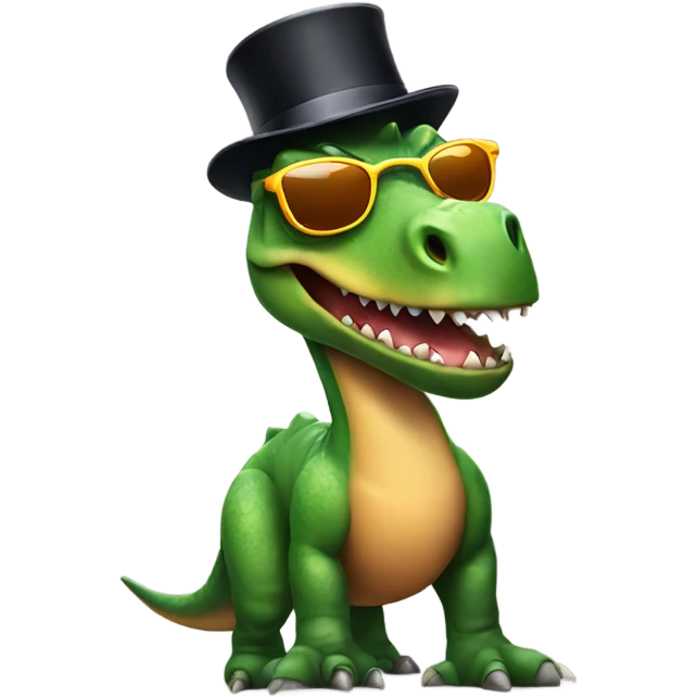A dinosaur with sunglasses and a top hat emoji