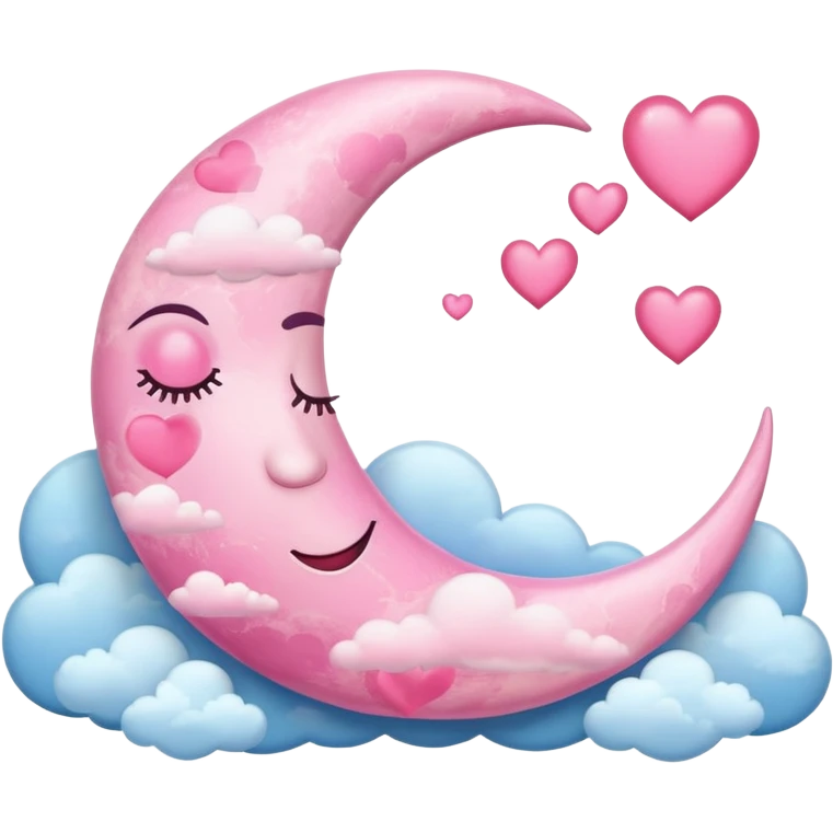 Pink Moon Crescent With Clouds And Hearts emoji