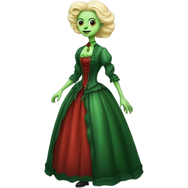 "galora green blonde alien woman" in red Victorian dress red elegant, full body emoji