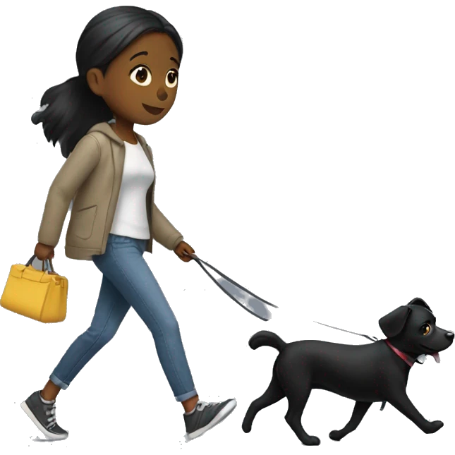 Girl walking small black dog emoji