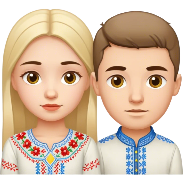 A Ukrainian girl in an embroidered shirt and a Ukrainian boy in an embroidered shirt emoji