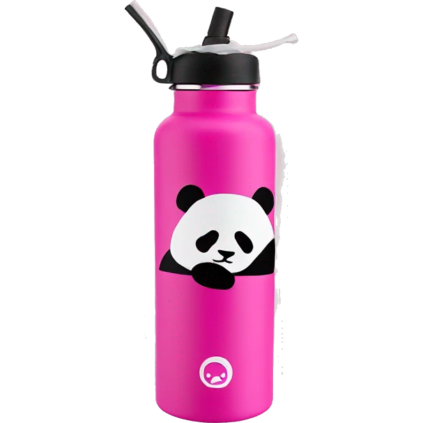 Pink hydro flask with panda straw cover  emoji