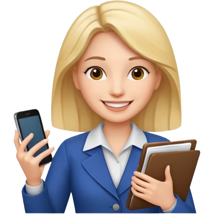 same woman but with phone and documents emoji