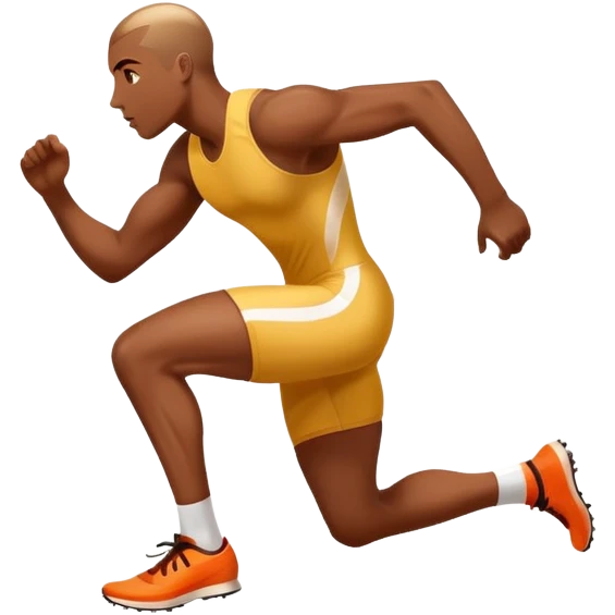 An icon symbolizing The background features a large stadium with cheering crowds, a digital timer, and a clear blue sky. professional running: a dynamic sprinting athlete in motion on a track, leaving motion lines behind. Transparent background emphasizes speed, endurance, and competition. emoji