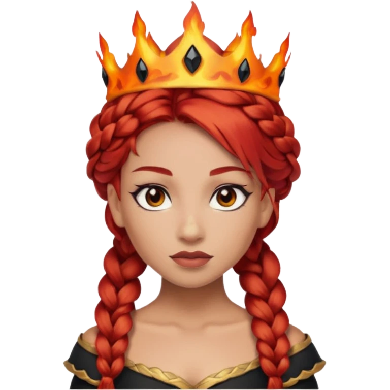 braided hair fire princess with black crown, red hair emoji