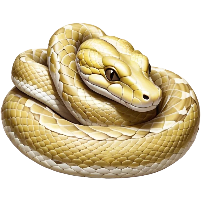 Meme-Worthy cute Sleeping Python Portrait Emoji, Head and coiled body resting peacefully with a contented smile, showcasing intricately patterned scales and eyes gently closed in serene slumber, Simplified yet comically adorable features, highly detailed, glowing with a soft, drowsy glow, high shine, relaxed and utterly lovable, stylized with an air of playful laziness, bright and heartwarming, soft glowing outline, capturing the essence of a sleeping serpent that feels destined to become the next viral icon of adorable rest! emoji
