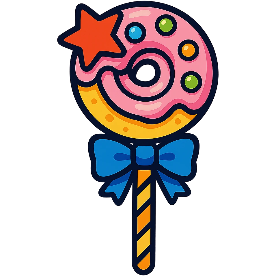 vibrant toon style magic wand with frosting and candy emoji
