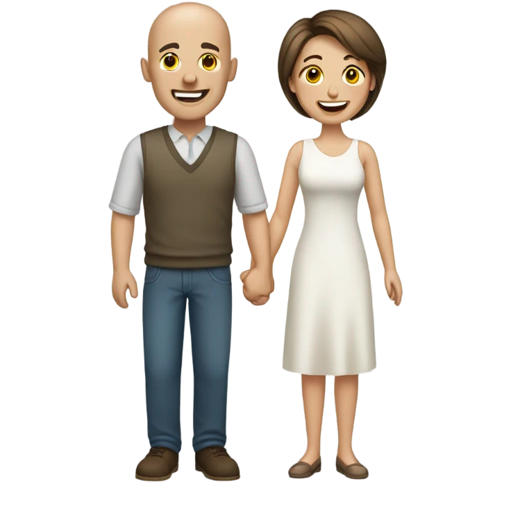 Happy-secret-couple-bald-guy-very-shorthaired-brunette-girl emoji