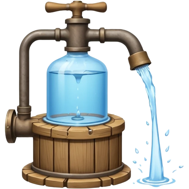 Ghibli style water pump with water pouring out of it emoji