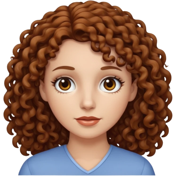 A white woman with brown curly hair and black eyes emoji