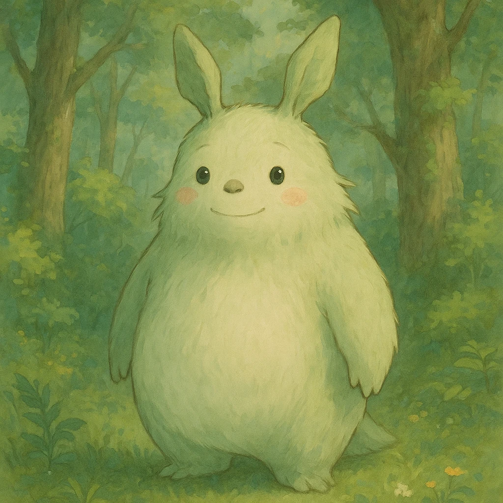 a whimsical forest spirit with soft colors and a gentle expression in Ghibli style emoji