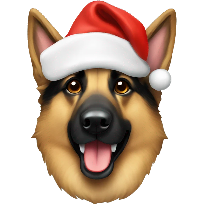 German shepherd with Santa hat emoji