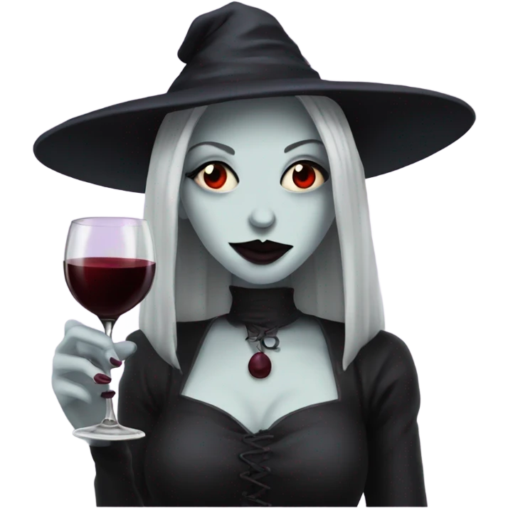 Pale goth witch drinking red wine emoji