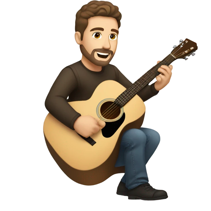 Caucasian man with brown hair and goatee playing acoustic guitar emoji