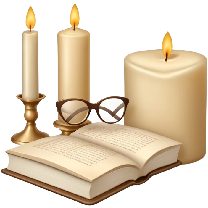 beige aesthetic objects like vase, book, pillow, glasses, and candle emoji