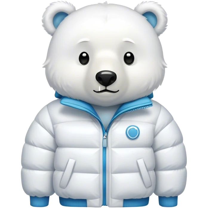 A white bear with a white jacket PUFFER, with a simple design and a nice style emoji