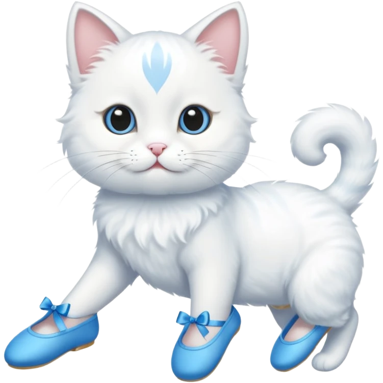 A white cat with a blue ballet emoji