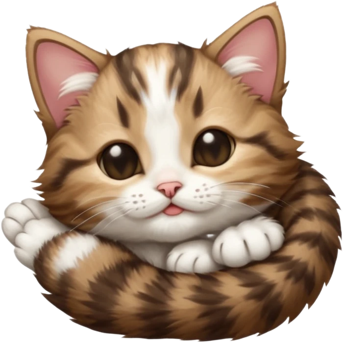 dark brown tabby and white kitten upside down with eyes closed emoji