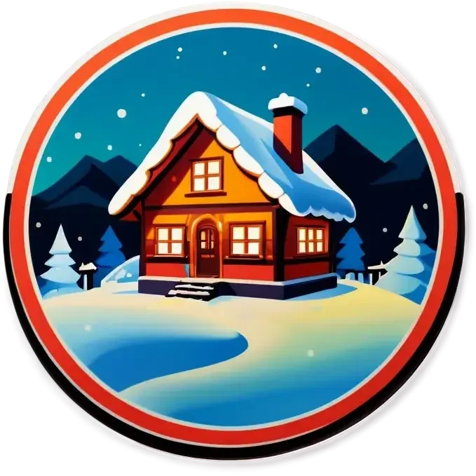 Schneebedecktes haus mit einem Glasdach Nordlichter am Himmel emoji