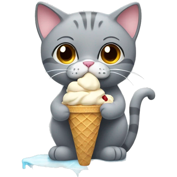 Gray cat eating ice cream emoji