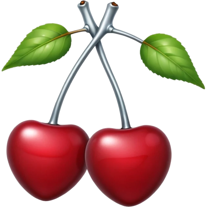 A pair of cherries emoji made of liquid silver chrome, smooth rounded shapes, glossy metallic surface, subtle sensual vibe, luxury sexy aesthetic, iOS emoji style, centered, clean white background emoji
