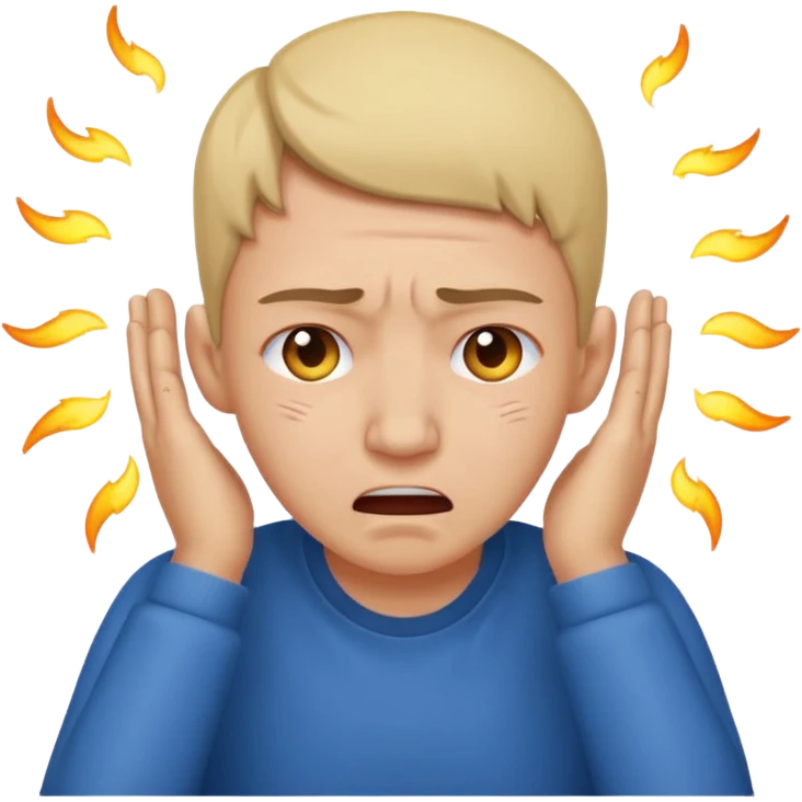 person covering ears, wincing in pain because the sound is terribly loud and hurting ears emoji