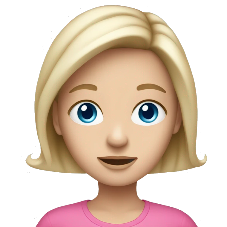 a blue eyed white dark blond hair girl wearing pink clothes holding an iphone  emoji