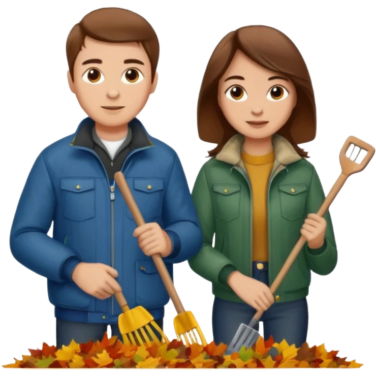 a couple man and woman both brown hair light skin racking leafs emoji