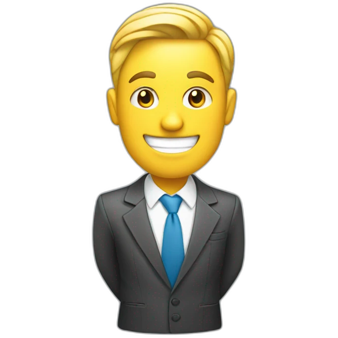 A businessman smile and holding an building in hand emoji