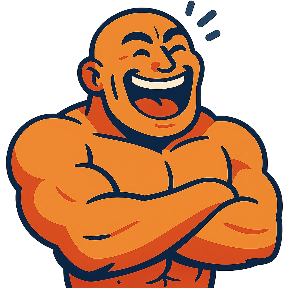 buff bald man laughing, vibrant cartoon style emoji