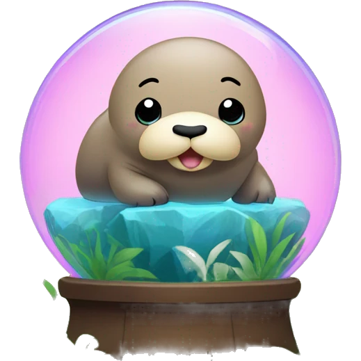 Kawaii colorful baby walrus in a jungle globe emoji