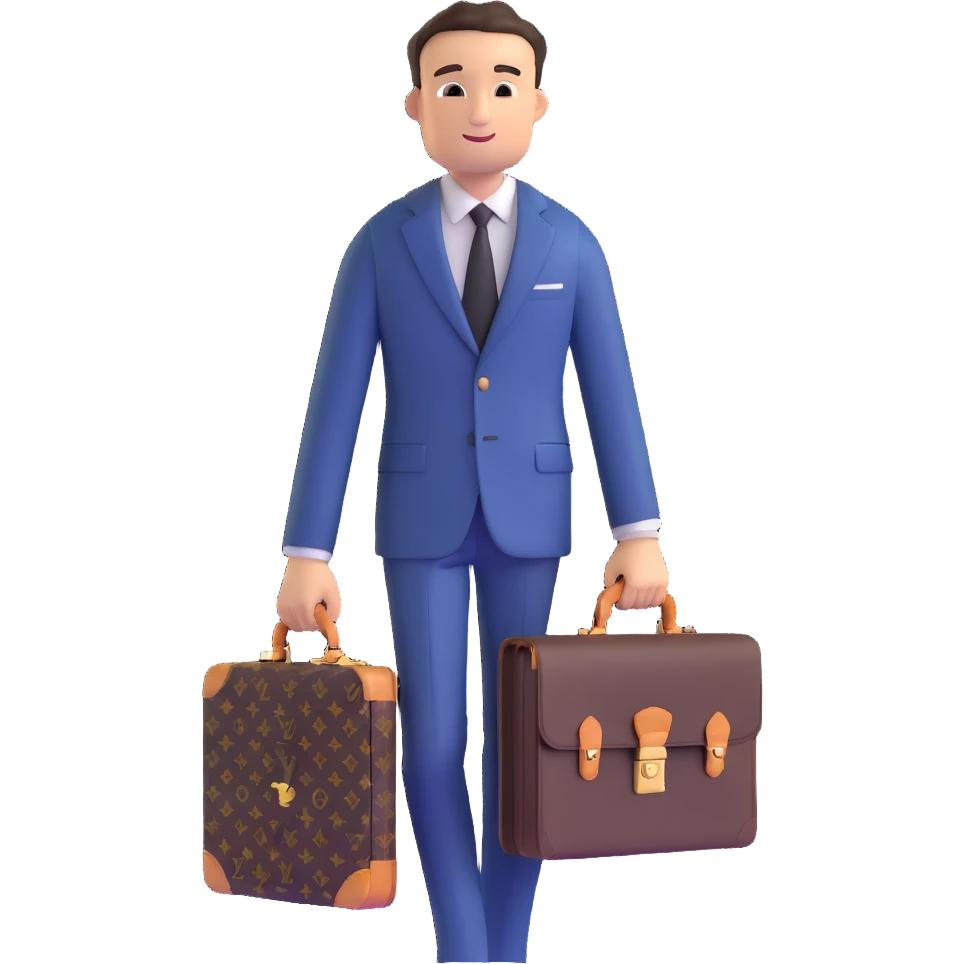 fashionable man wearing Louis Vuitton suit and carrying LV briefcase emoji
